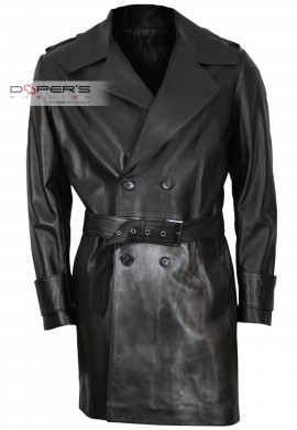 Front photo of the Bruce Dopers long trench coat in genuine leather