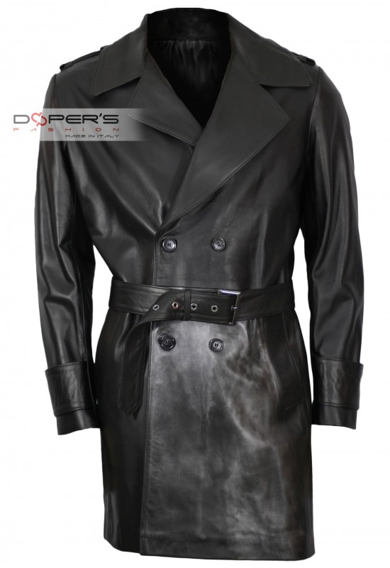 Front photo of the Bruce Dopers long trench coat in genuine leather