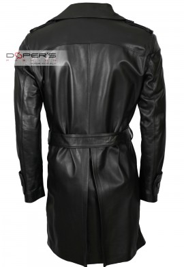 Front photo of the Bruce Dopers long trench coat in genuine leather