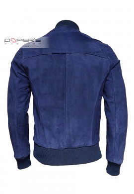 Foto del retro della giacca in vera pelle scamosciata blu Zac Capri Dopers