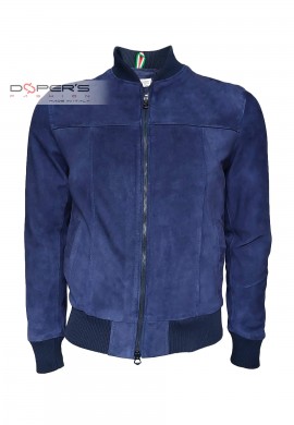 Foto del retro della giacca in vera pelle scamosciata blu Zac Capri Dopers