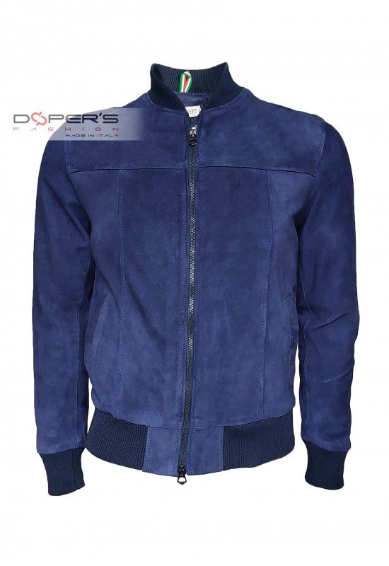 Foto frontale della giacca in vera pelle scamosciata blu Zac Capri Dopers