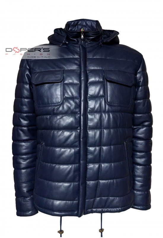 Front photo of the London Doper'S padded genuine leather jacket with hood