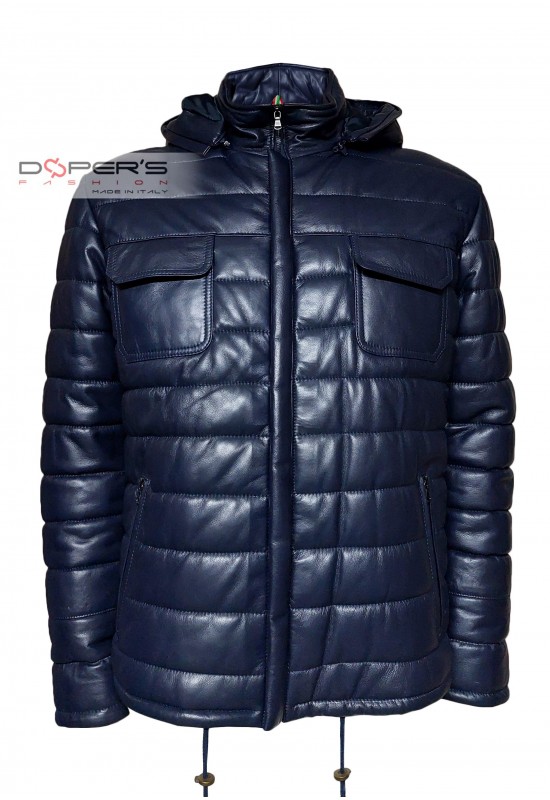 Front photo of the London Doper'S padded genuine leather jacket with hood