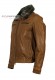Side photo of the Fury Doper'S genuine leather jacket with shearling collar in tan colour