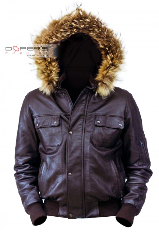 Front photo of the Bomber Bear Doper'S genuine leather jacket