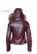 Back photo of the Clara Doper'S purple shearling hooded leather jacket