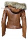 Back photo of the Clara Doper'S tan leather jacket with shearling hood