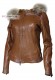 Front photo of the Clara Doper'S tan leather jacket with shearling hood
