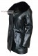 Foto laterale della giacca lunga in pelle da donna Kiev con cinta e collo in pelliccia Doper'S