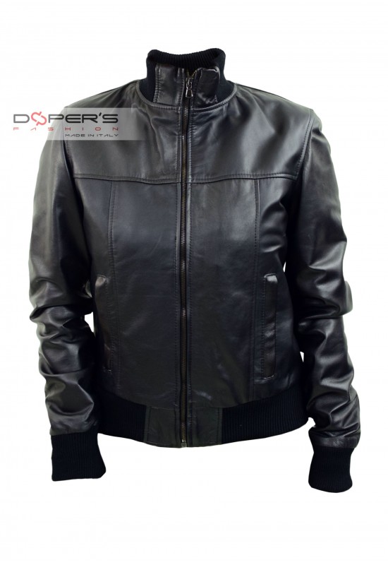 Front photo of the Sole Doper'S women's leather bomber jacket