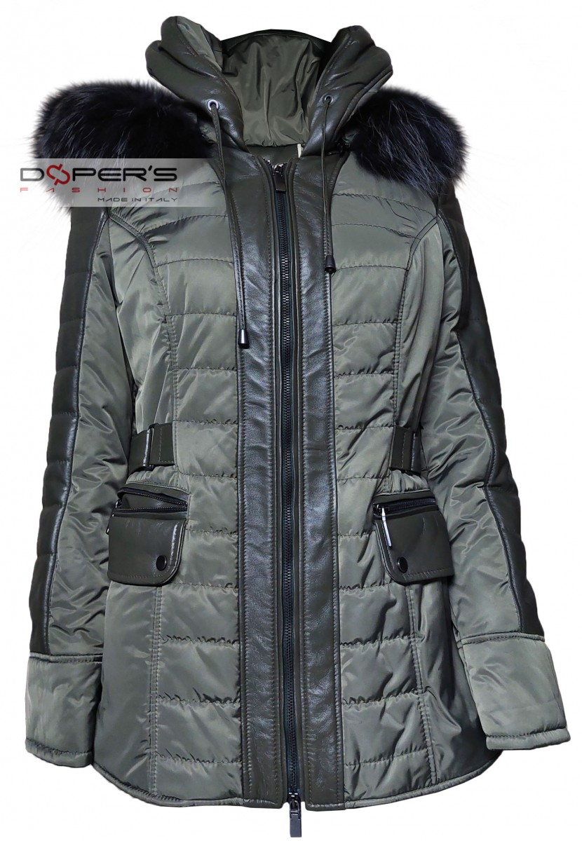 Cappotto in pelle tessuto e pelliccia trapuntato modello Minoux