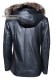 Back of Veronica Doper'S women's leather jacket with hood and fur trim in black