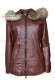 Front photo of the Veronica Doper'S women's leather jacket with hood and fur trim in brown