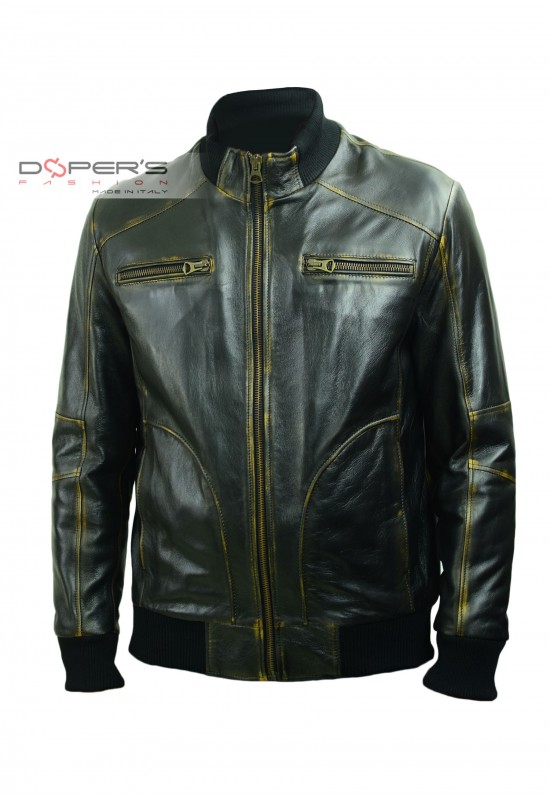 Fronte della giacca in vera pelle Pitt bomber Doper'S